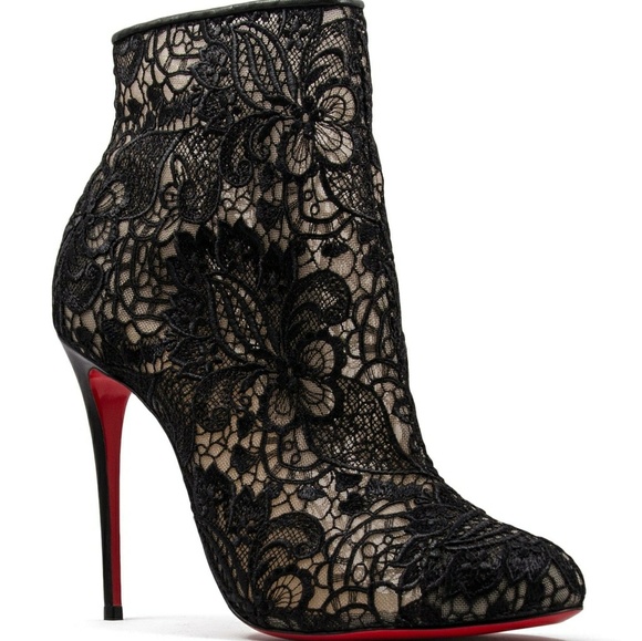 Christian Louboutin Black Lace Ankle Boots with Red Soles - Picture 3 of 3